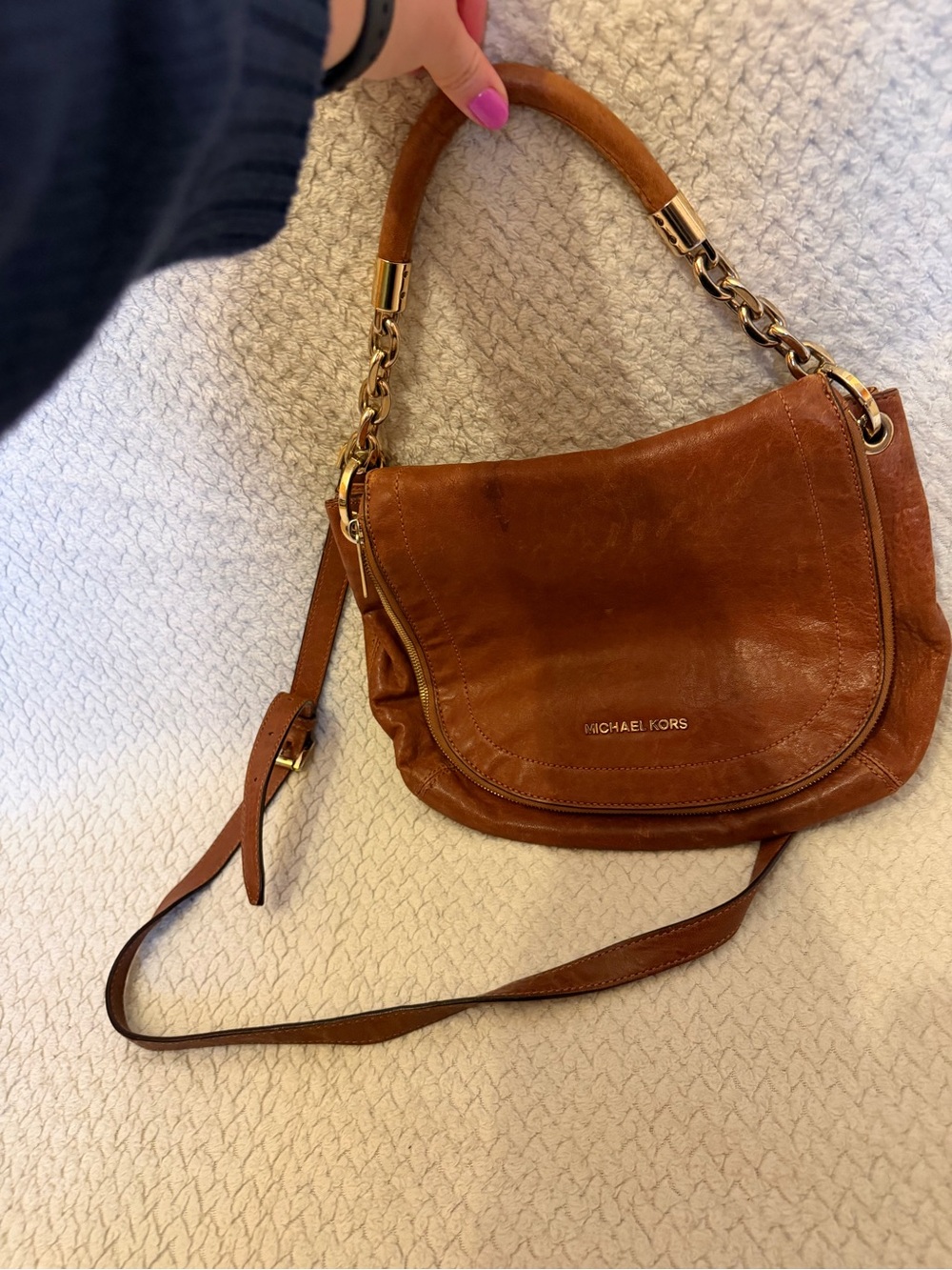 Michael Kors Cognac Leather Shoulder Bag with Gold Hardware
